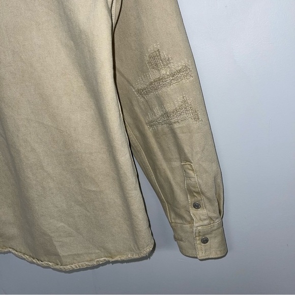 Zara Denim Overshirt Men's‎ Size Medium Khaki Tan Ripped Distressed - Picture 12 of 16